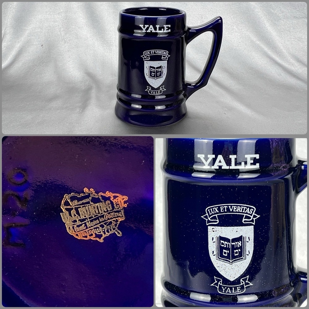 Vintage Yale University Ceramic Mug Stein Lux et Veritas Motto Cobalt Blue M20
